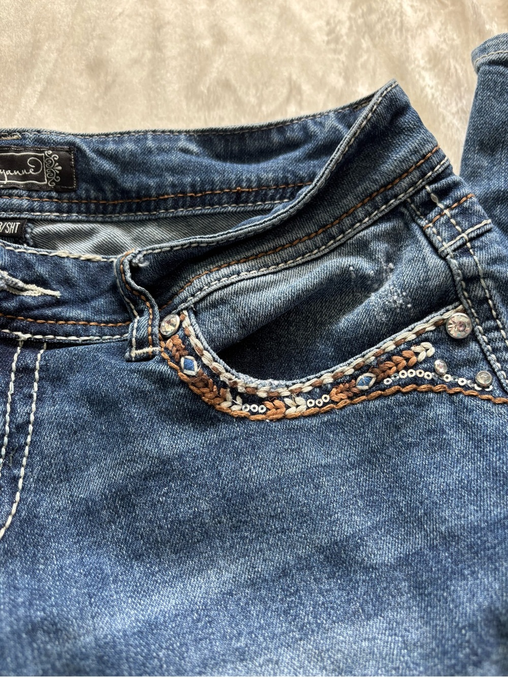Shyanne Women's Blue Embroidered Rhinestone Shy Bootcut Jeans Sz:28x30 - Picture 12 of 13